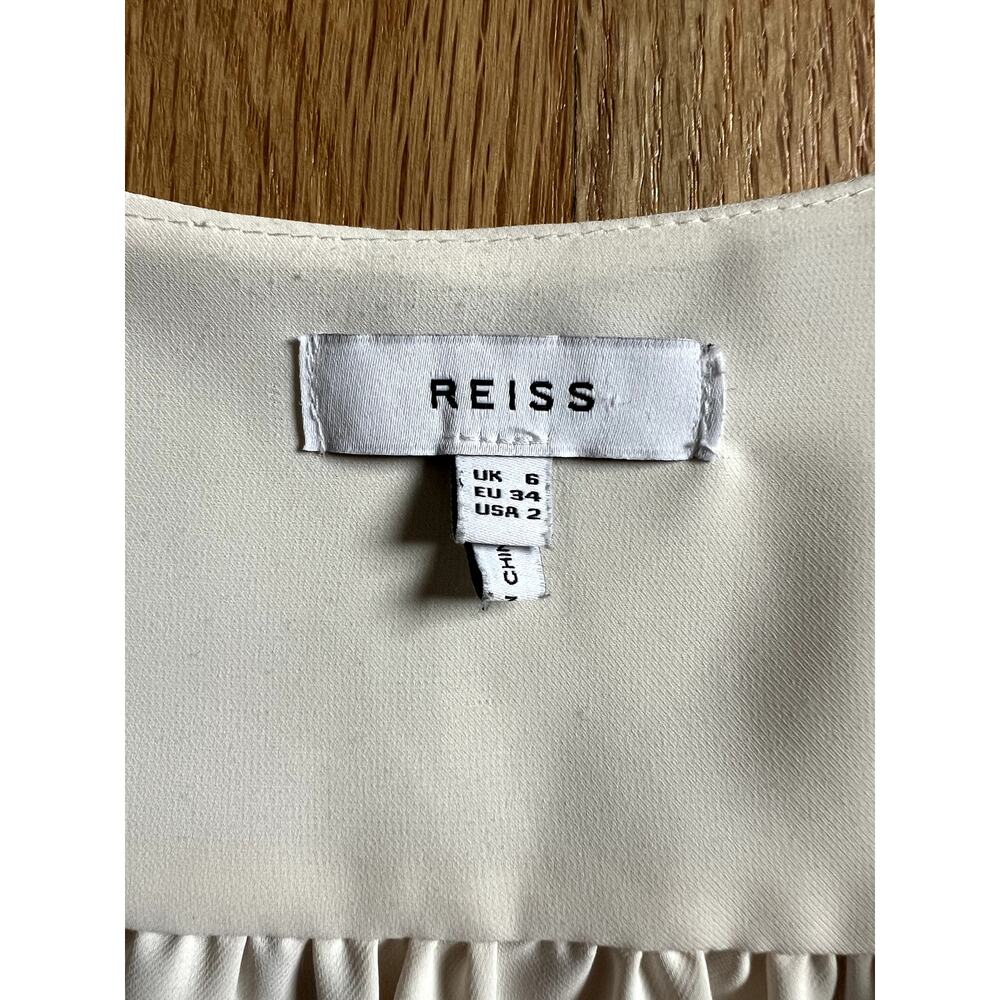 Reiss Plunge Deep V-neck Buttons Tie Wrap Beige Blouse Coquette Lingerie (size 2 - Picture 7 of 14